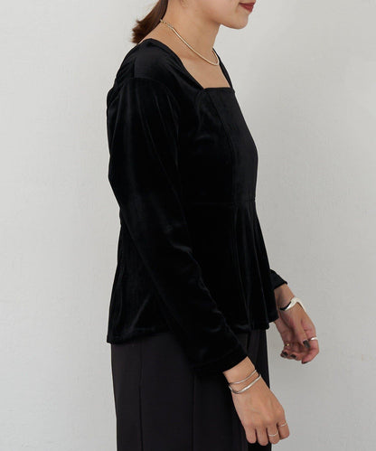 天鵝絨荷葉邊下襬套頭衫