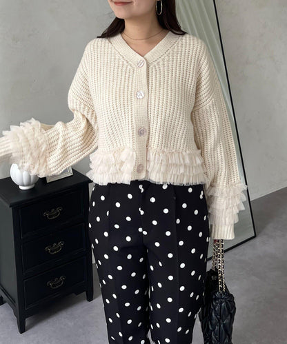 網紗荷葉邊針織開衫