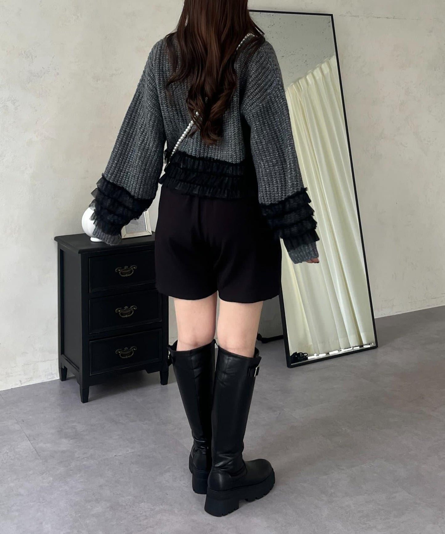 網紗荷葉邊針織開衫