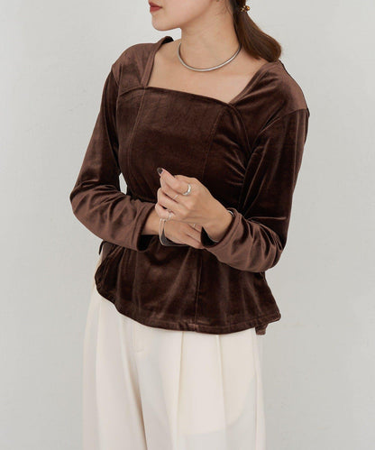 天鵝絨荷葉邊下襬套頭衫