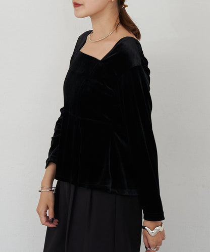 天鵝絨荷葉邊下襬套頭衫