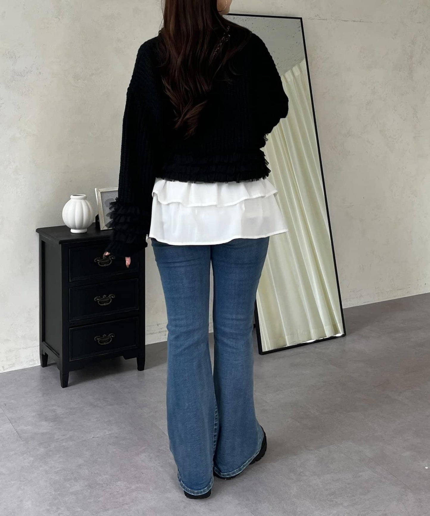 網紗荷葉邊針織開衫