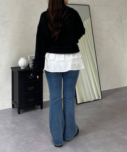 網紗荷葉邊針織開衫