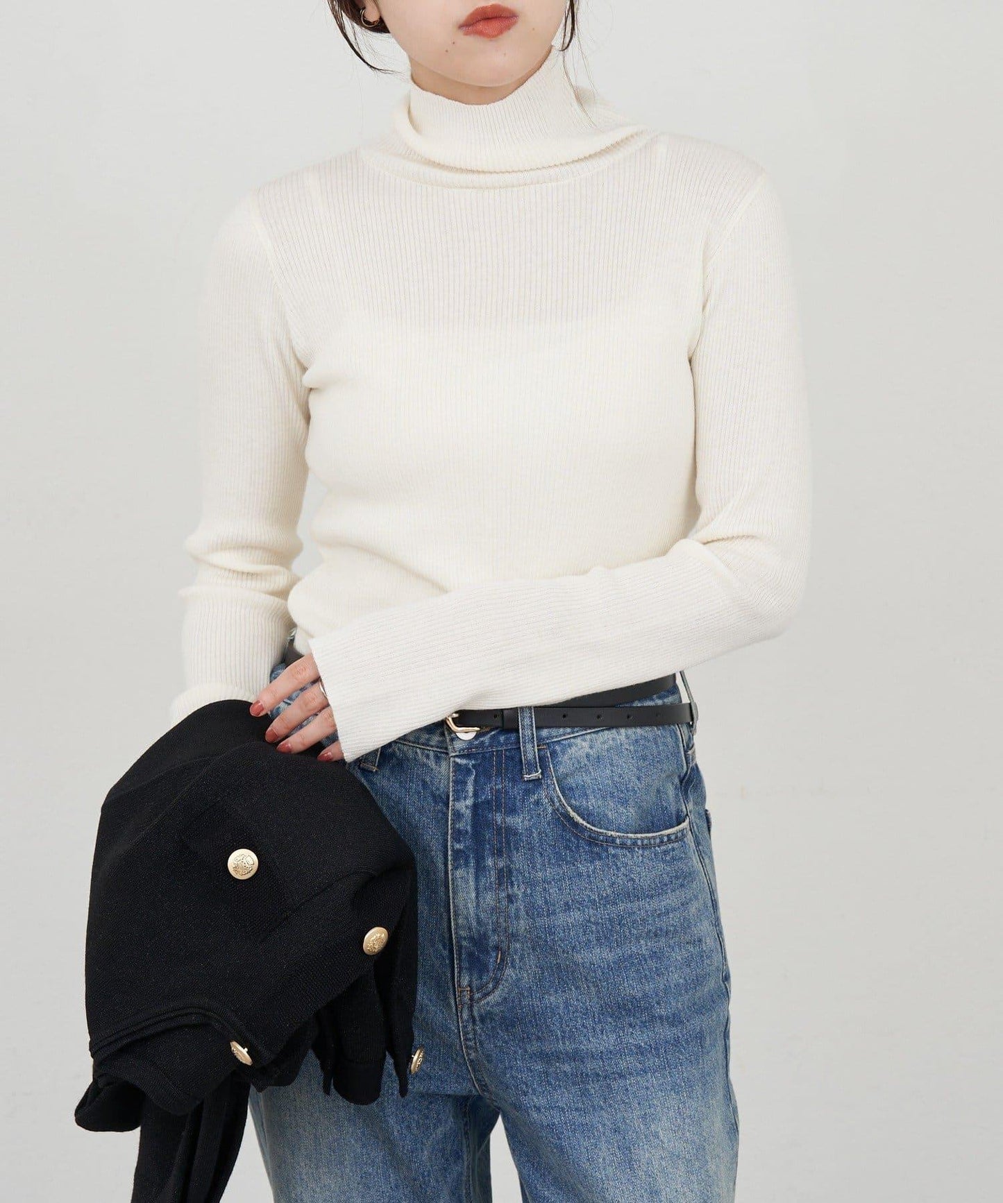 高領羅紋針織衫