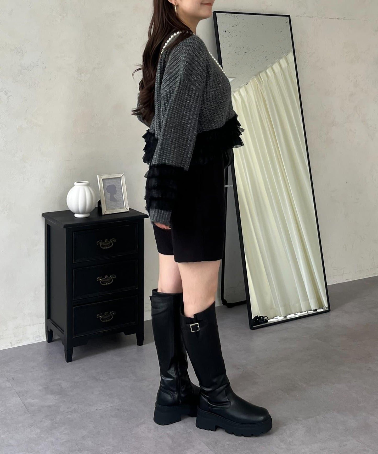 網紗荷葉邊針織開衫