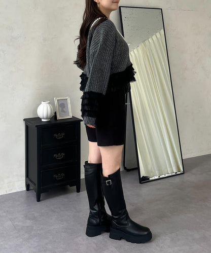 網紗荷葉邊針織開衫