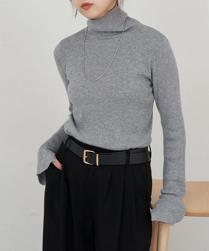 高領羅紋針織衫