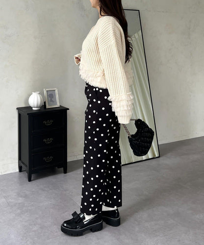 網紗荷葉邊針織開衫