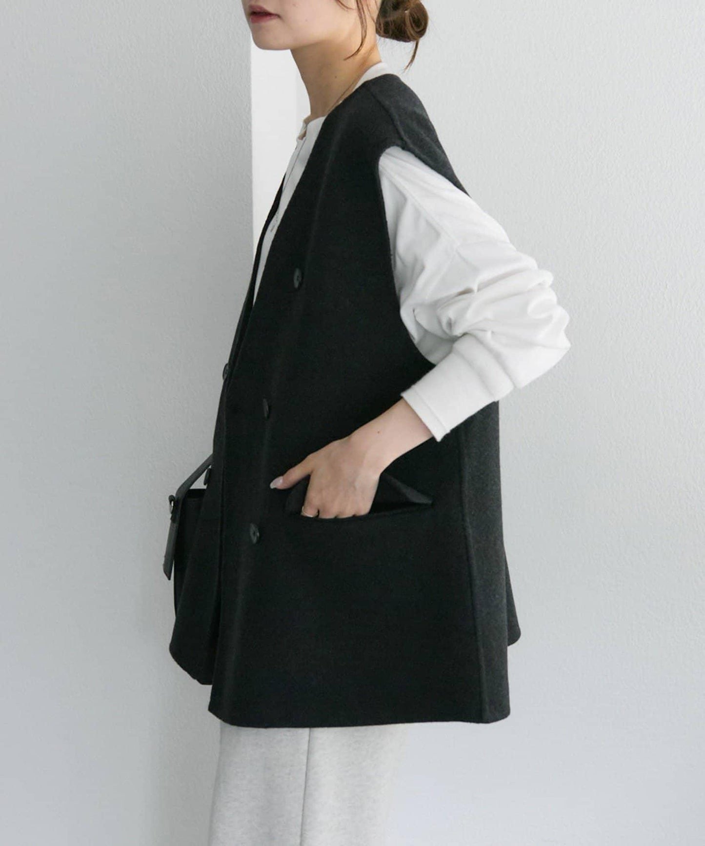 手工風羊毛混紡馬甲背心