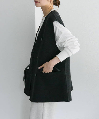 手工風羊毛混紡馬甲背心