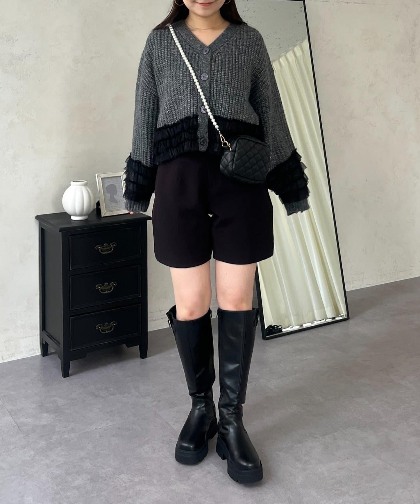 網紗荷葉邊針織開衫