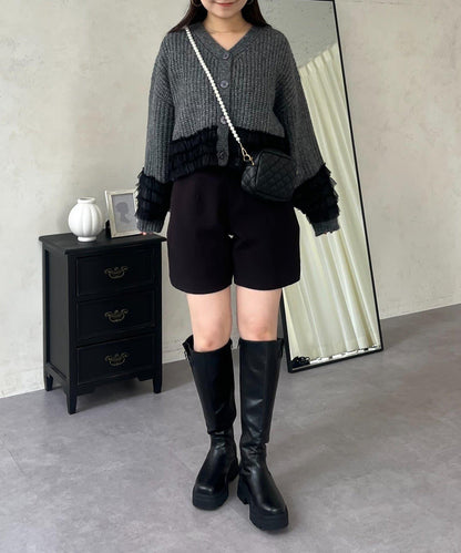 網紗荷葉邊針織開衫