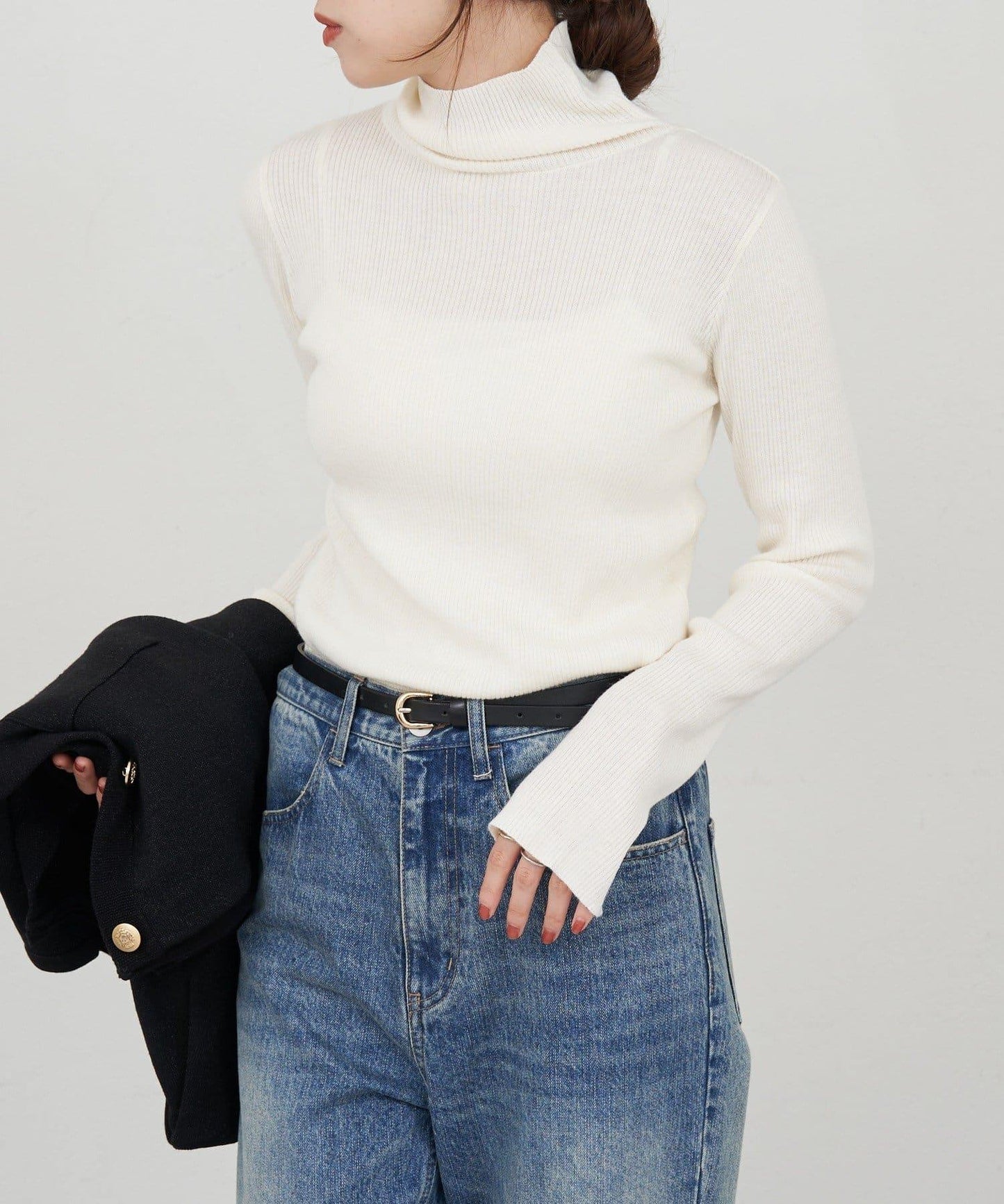 高領羅紋針織衫