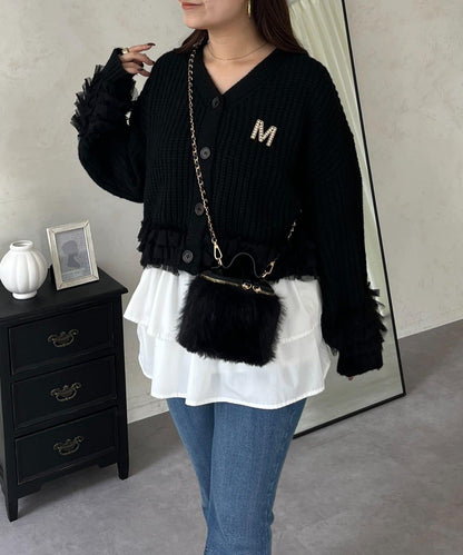 網紗荷葉邊針織開衫