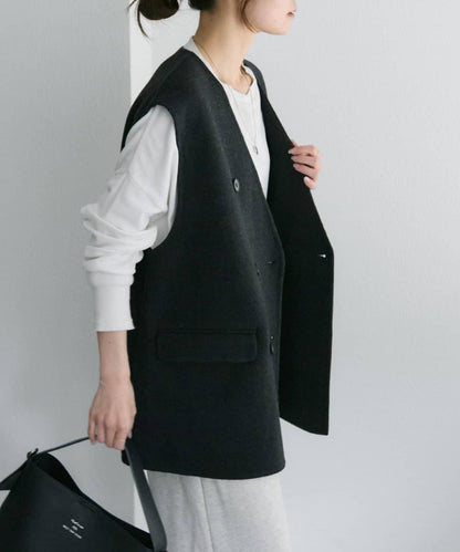 手工風羊毛混紡馬甲背心