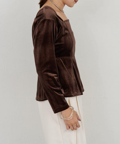 天鵝絨荷葉邊下襬套頭衫