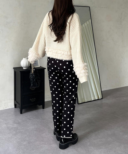 網紗荷葉邊針織開衫