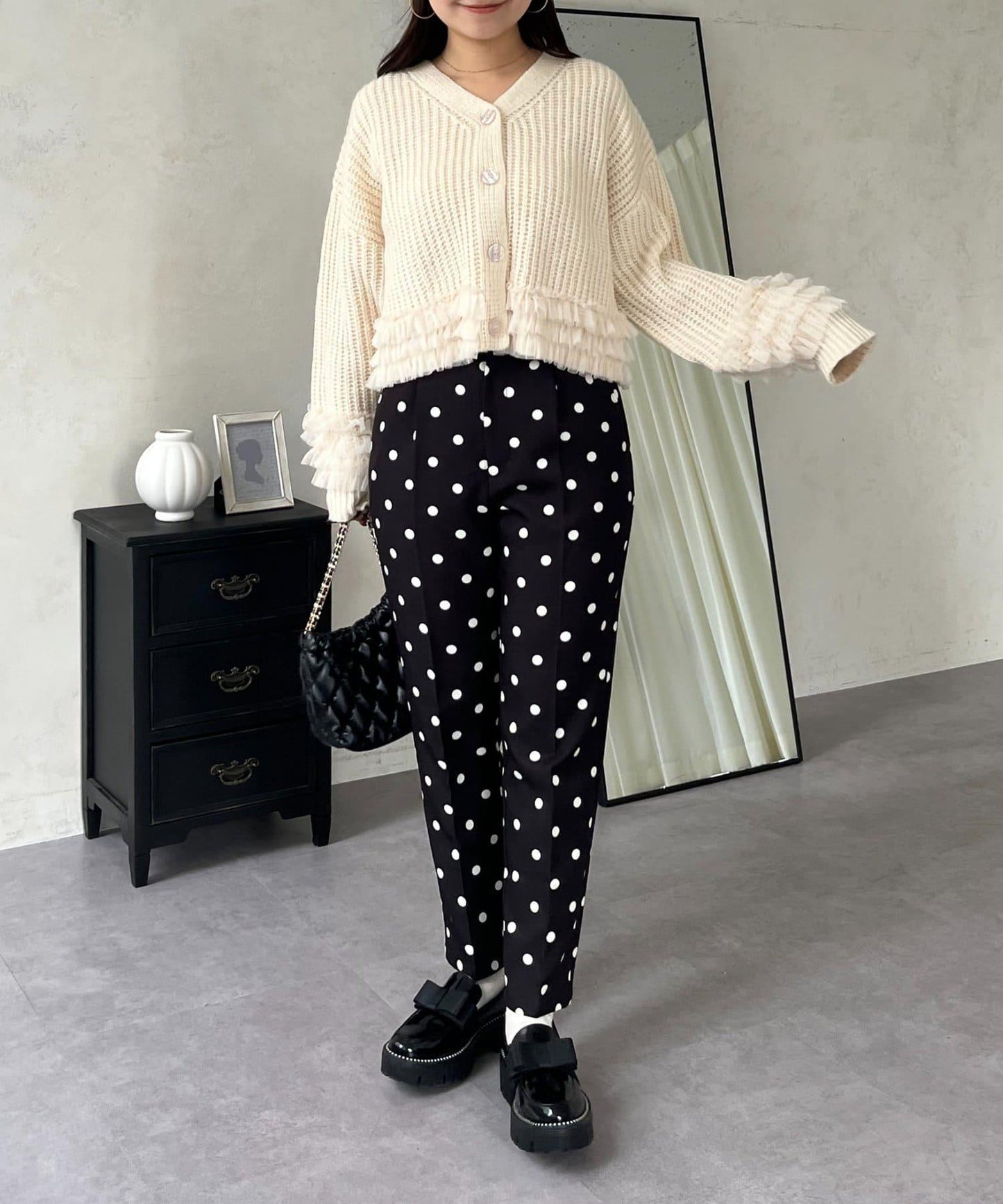 網紗荷葉邊針織開衫