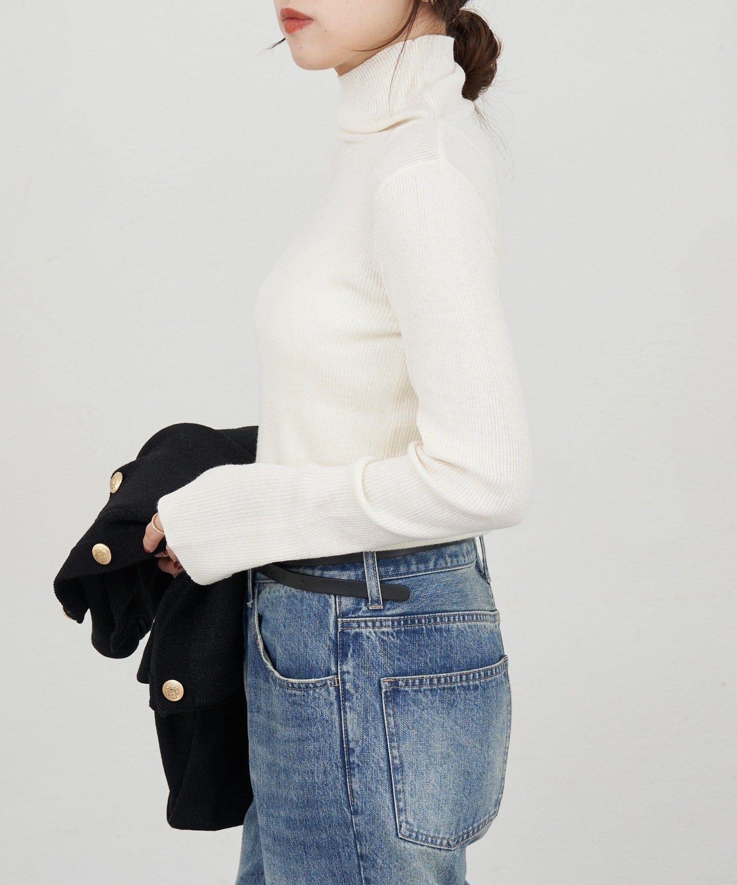 高領羅紋針織衫