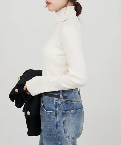 高領羅紋針織衫