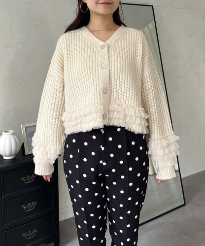 網紗荷葉邊針織開衫