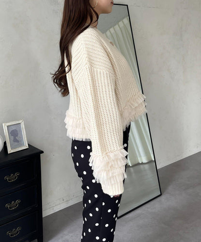 網紗荷葉邊針織開衫