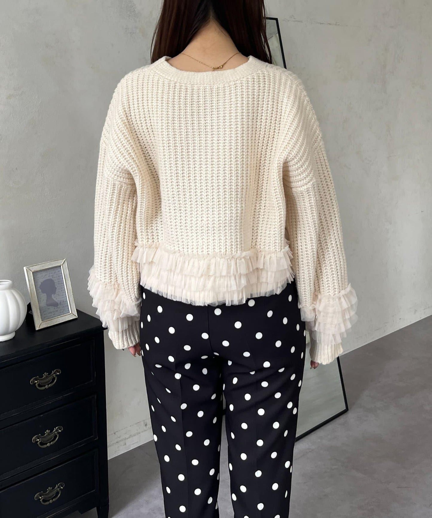 網紗荷葉邊針織開衫