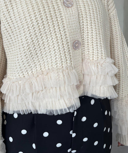 網紗荷葉邊針織開衫