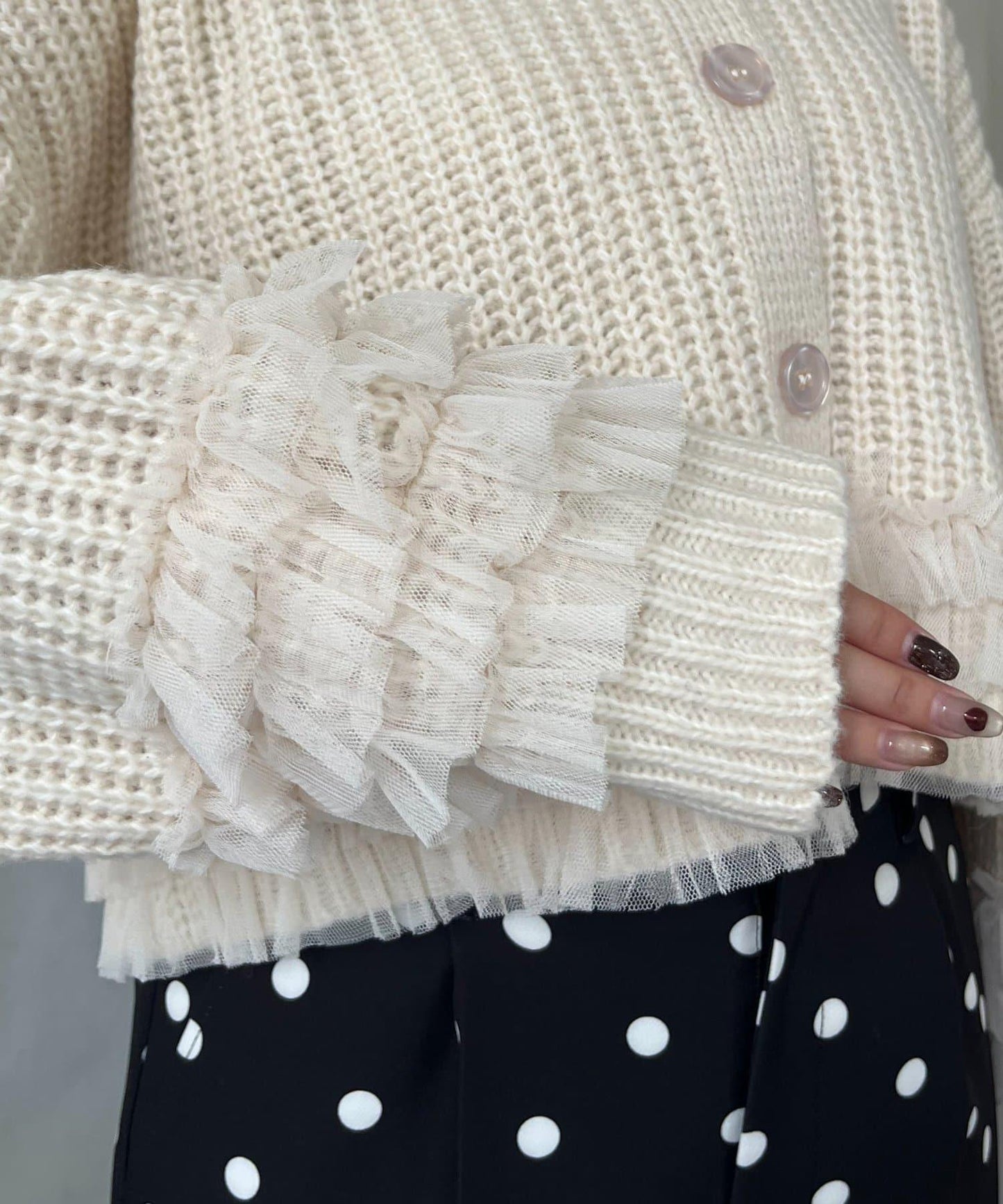 網紗荷葉邊針織開衫