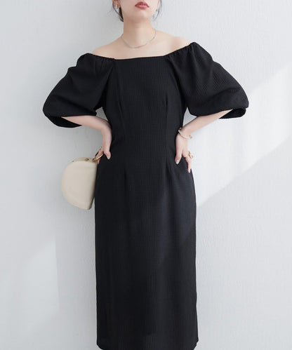 【natural couture】立體格紋泡泡袖連衣裙