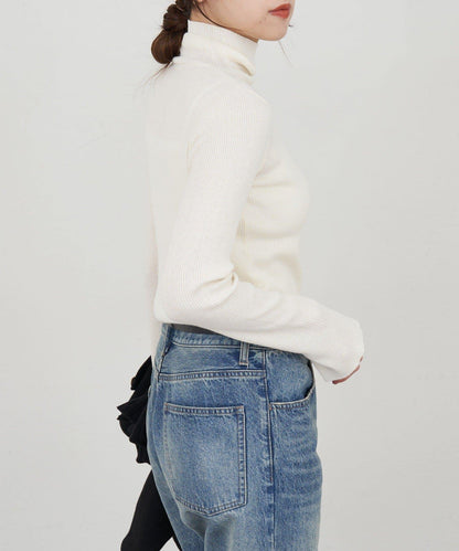 高領羅紋針織衫