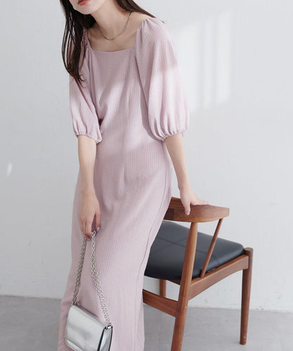 【natural couture】立體格紋泡泡袖連衣裙