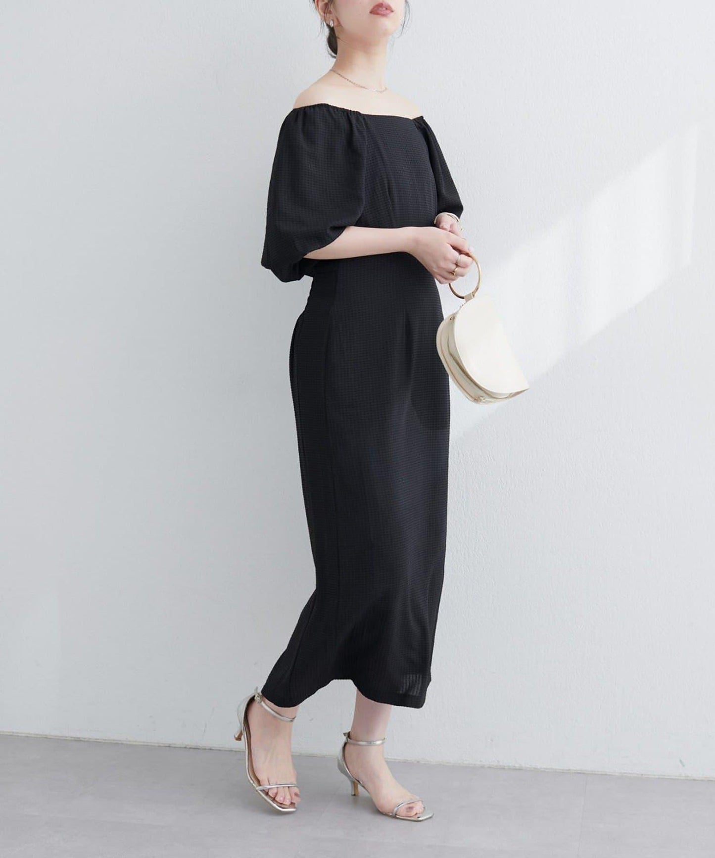 【natural couture】立體格紋泡泡袖連衣裙