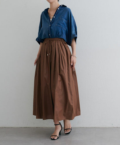 【LARUTA】塗層棉質褶皺半身裙