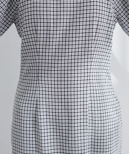 【natural couture】立體格紋泡泡袖連衣裙