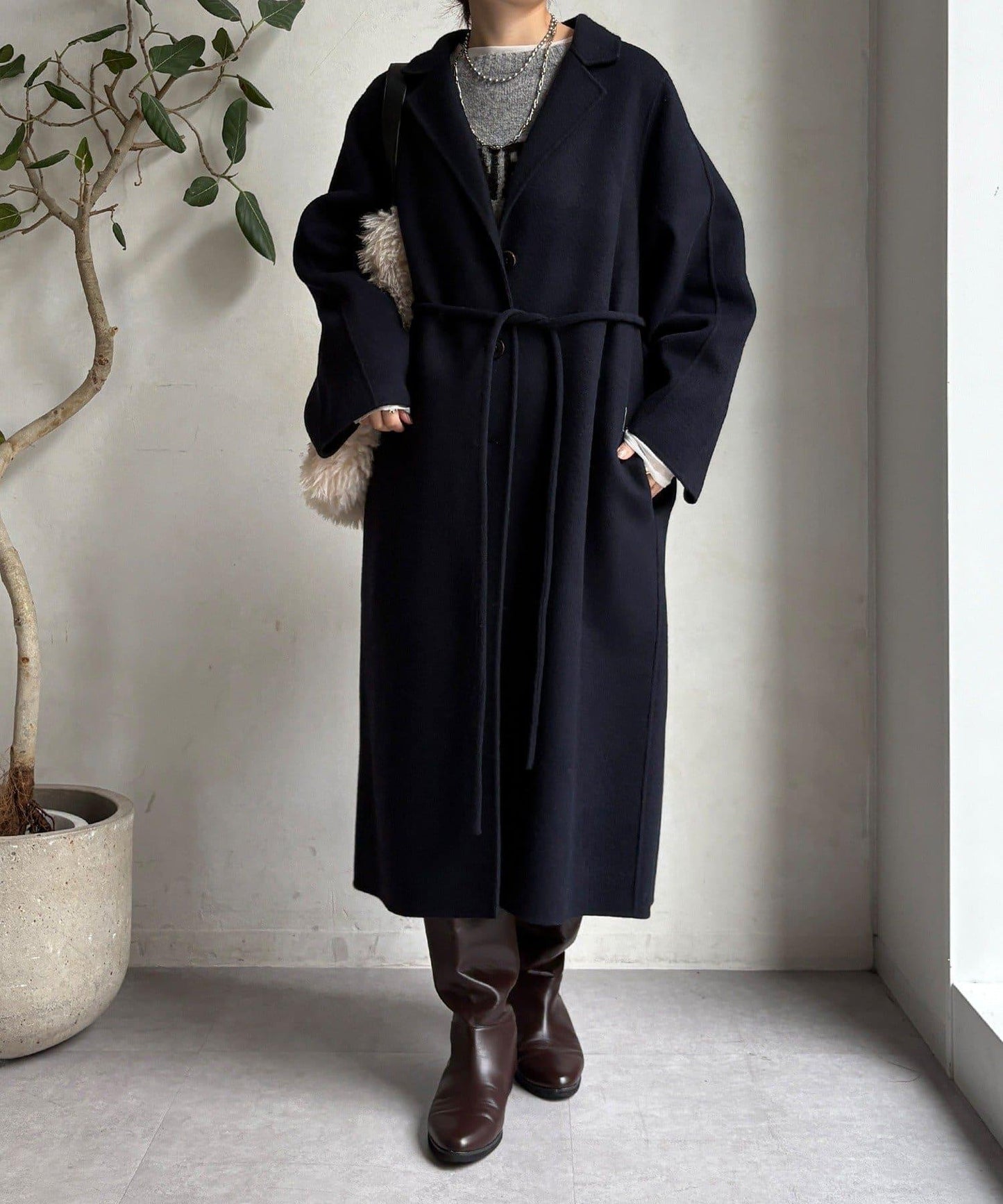 海狸絨長款大衣