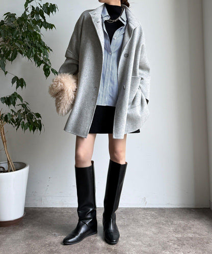 羊毛輕薄雙面立領大衣