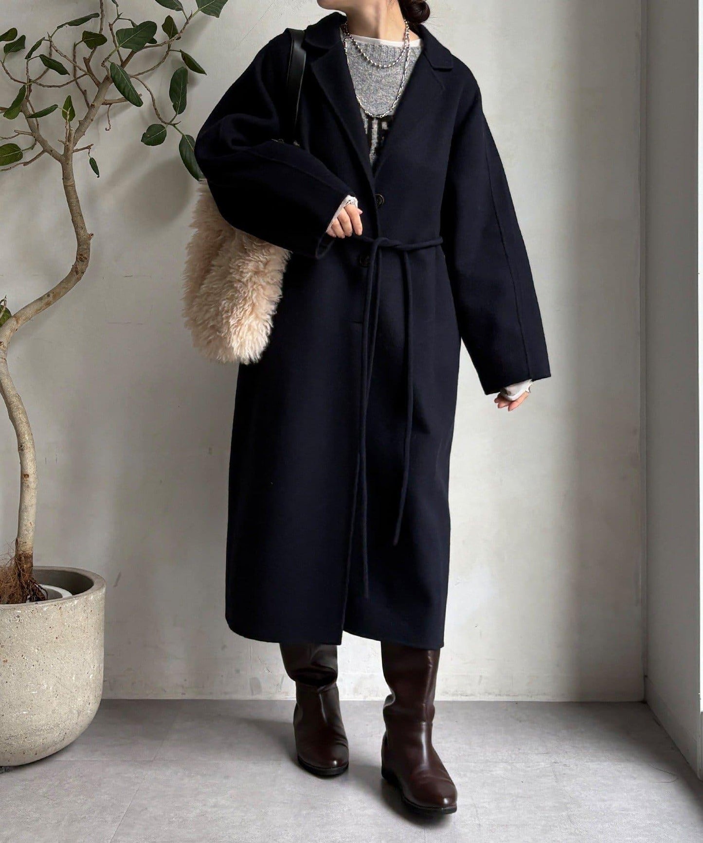 海狸絨長款大衣