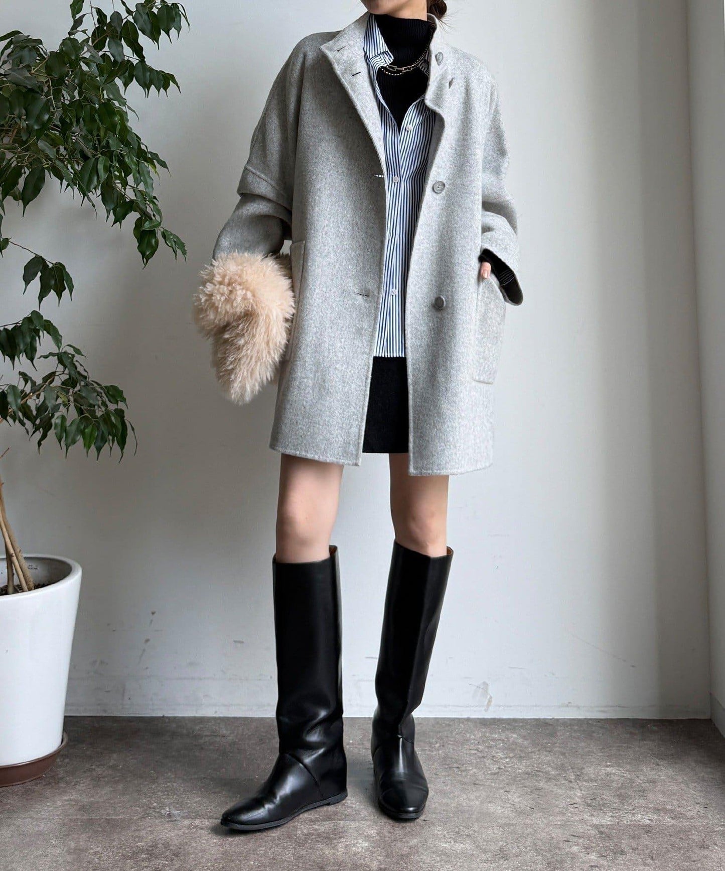 羊毛輕薄雙面立領大衣