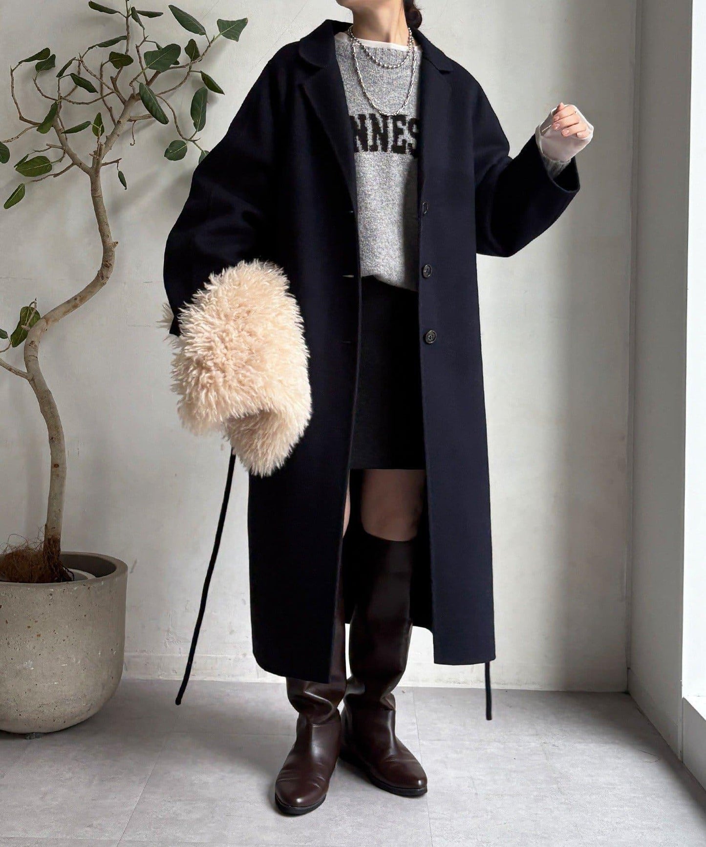 海狸絨長款大衣