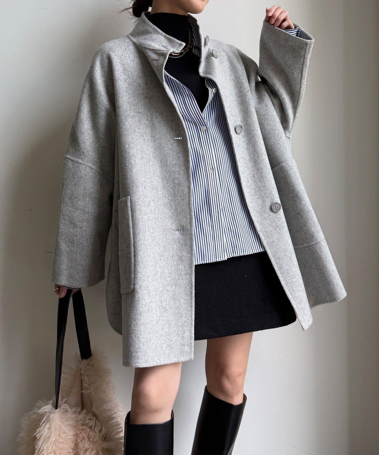 羊毛輕薄雙面立領大衣