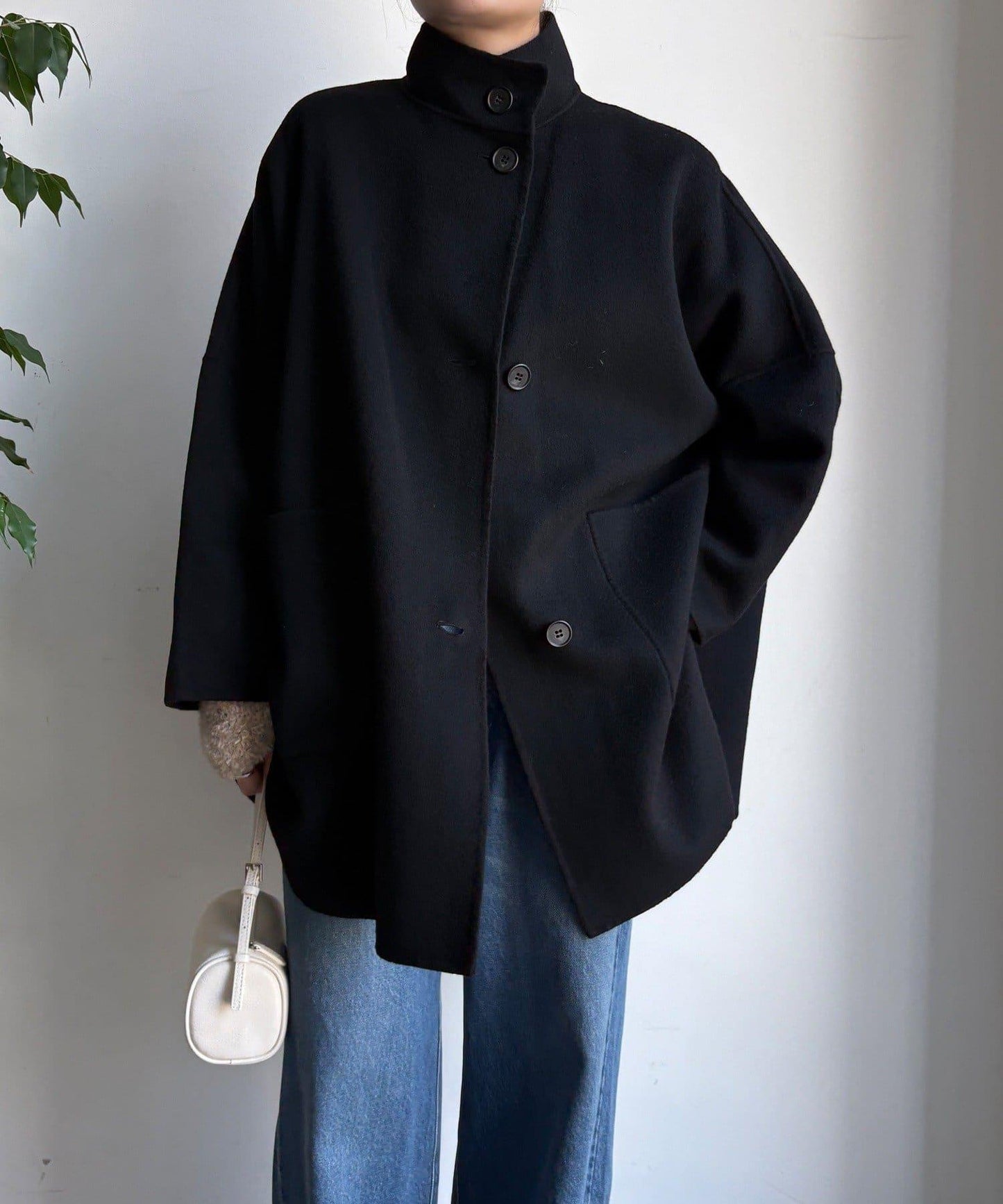 羊毛輕薄雙面立領大衣