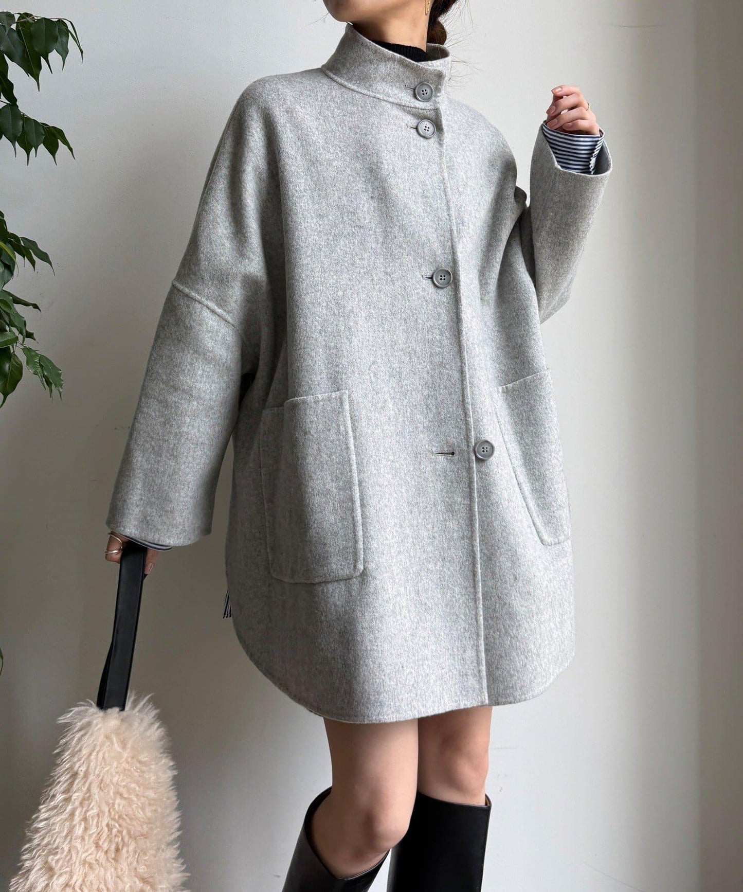 羊毛輕薄雙面立領大衣