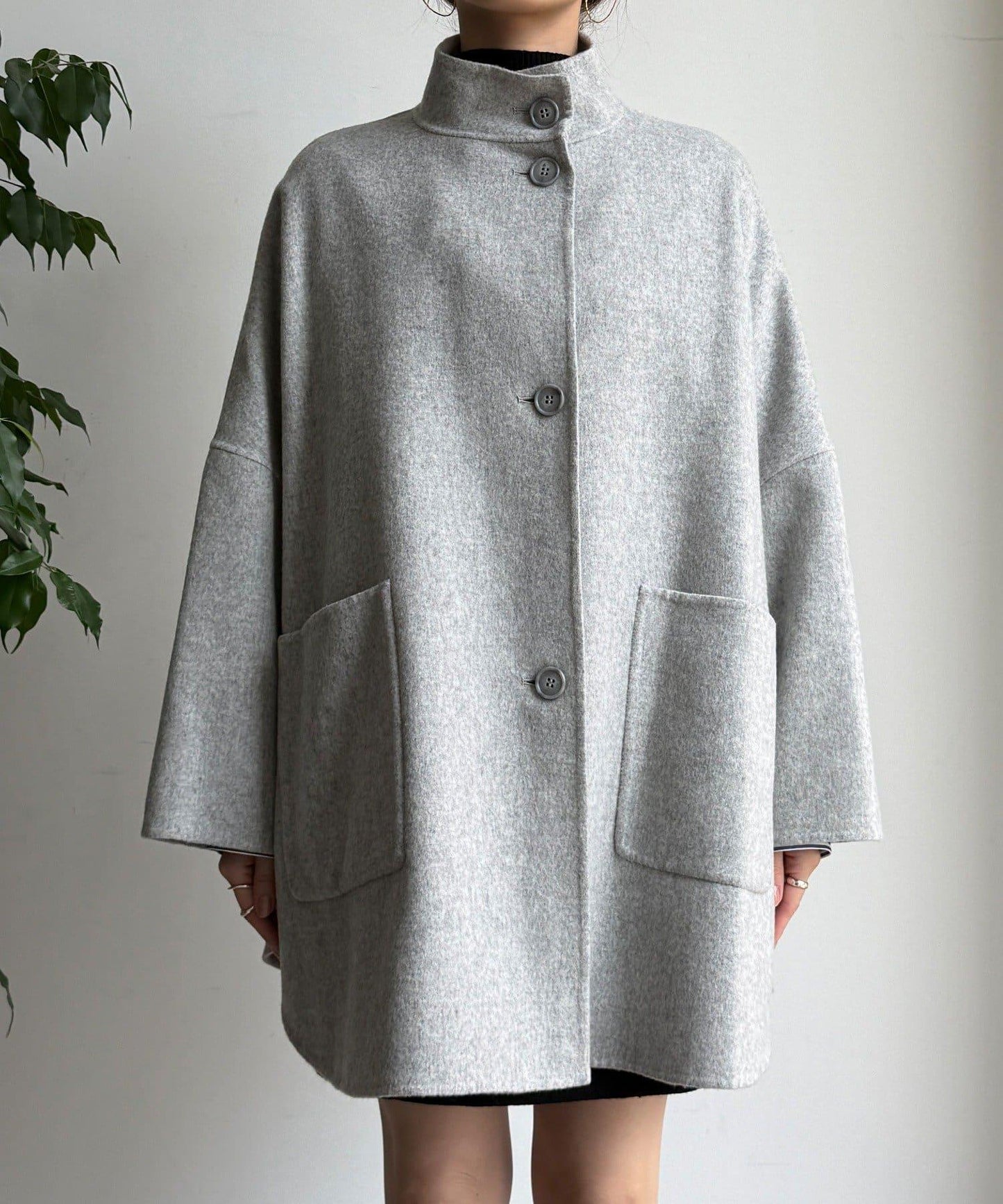 羊毛輕薄雙面立領大衣