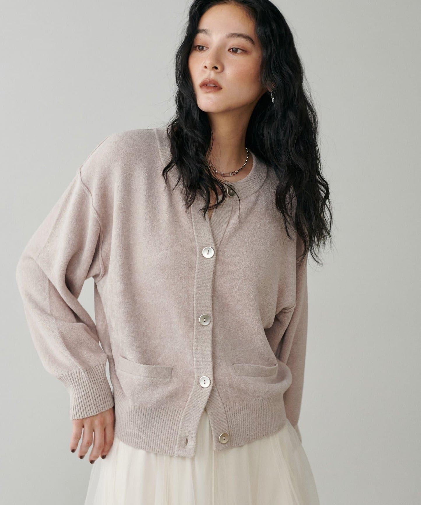 蓬鬆羽毛感針織短款開衫