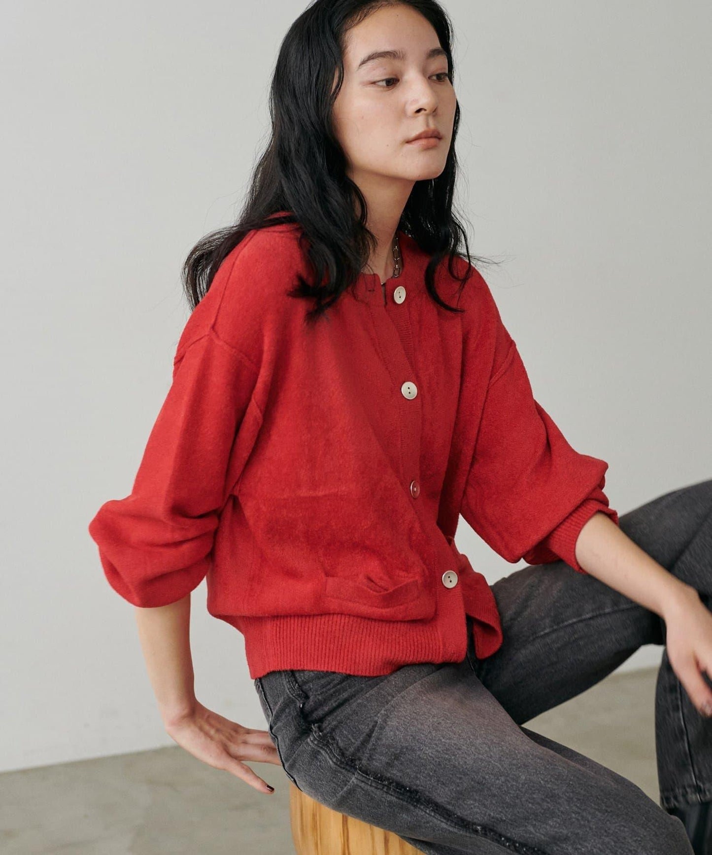 蓬鬆羽毛感針織短款開衫