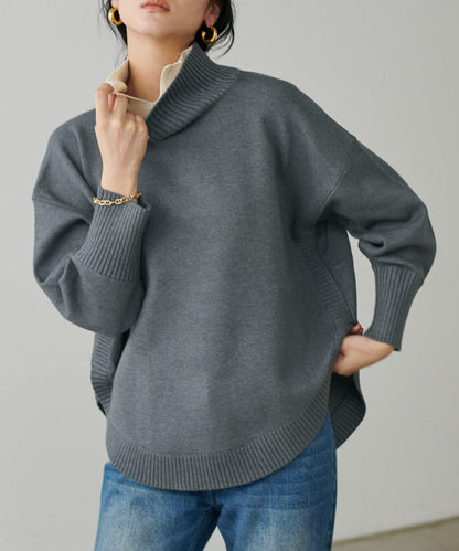 圓弧下襬雙層領針織衫