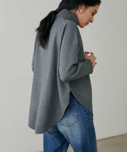 圓弧下襬雙層領針織衫