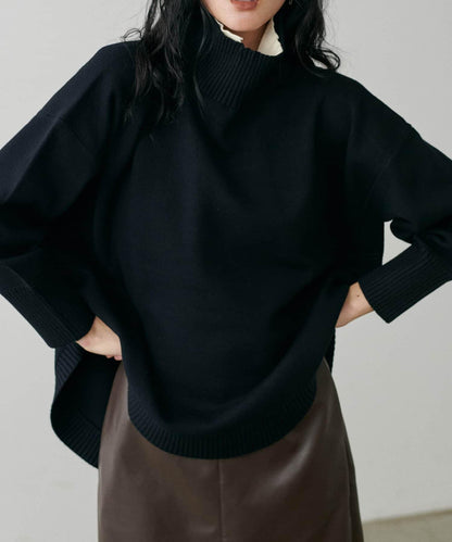 圓弧下襬雙層領針織衫