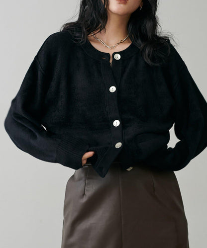 蓬鬆羽毛感針織短款開衫